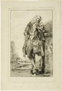 Pysyvä mies nojaa kyynärpäähän tekijältä Jean Antoine Watteau