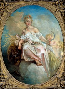 Summer Alllegory of the Seasons, nuori nainen pitelee sirppiä kädessään. Jean Antoine Watteaun (1684-1721) maalaus 1700-luvun Washingtonista. National Gallery of Art tekijältä Jean Antoine Watteau