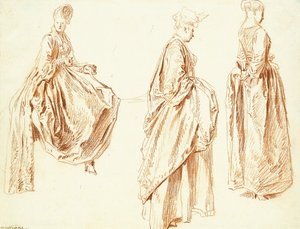 Kolme naista profiilissa oikealla, yksi istuva, n.1713-14 tekijältä Jean Antoine Watteau