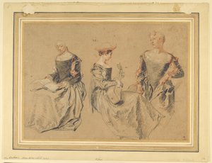 Kolme tutkimusta istuvista naisista tekijältä Jean Antoine Watteau