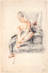 Nuori nainen, alaston, pitelee toista jalkaa käsissään, 1716-18.