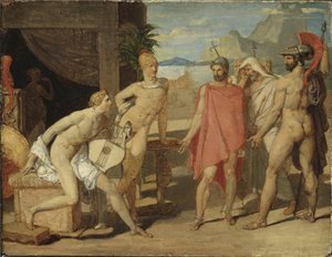 Akhilleus vastaanottaa telttaan Agamemnonin lähettiläitä, 1801 tekijältä Jean Auguste Dominique Ingres