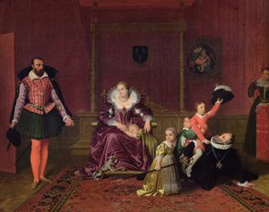 Henri IV (1553-1610) Ranskan ja Navarran kuningas leikkimässä lastensa kanssa Espanjan suurlähettilään saapuessa sisään, 1817 tekijältä Jean Auguste Dominique Ingres