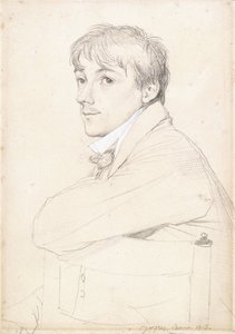 Jean-Louis Provost, istuu ja lepää vasen käsivartensa tuolin selkänojalla, 1813 tekijältä Jean Auguste Dominique Ingres