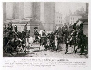 Napoleonin tulo Berliiniin lokakuussa 1806, kaiverrus Louis Jean Allais (1762-1833) (litho)