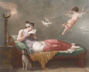 Cupid toimittaa rakkauskirjeen. 1800-luku (painettu) tekijältä Jean Baptiste (after) Mallet
