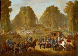 Kiltti, joka kuvaa Ludvig XVI:n metsästystä: tapaamista kaivon du Roi risteyksessä Compiegnen metsässä. Nicolas Pierre Pithou l
