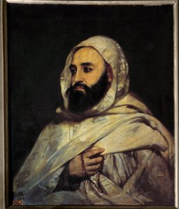 Muotokuva Ben Mahi Ed Din Abd El Kaderista (Abd El-Kader) (1808 - 1883) Algerian emirin (h s/t 0,72 x 0,59) maalaus Angel Tissier (1814 - 1876) Versailles. Linnan museo.