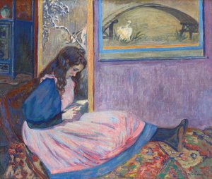 Luento - Lukeminen, Guillaumin, Armand (1841-1927). Guassi ja tempera kankaalle, n. 1890-1895. Mitat: 60 x 73 cm. Yksityinen kokoelma tekijältä Jean Baptiste Armand Guillaumin
