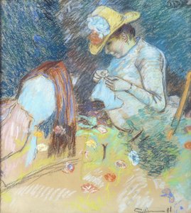 Madame Guillaumin Ompelu, 1888 (pastelli paperille) tekijältä Jean Baptiste Armand Guillaumin