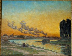 Auringonlasku Jean Baptiste Armand Guillauminin (1841-1927) Ivry-maalauksessa 1800-luvun aurinko. 0,65x0,81 m Pariisi, muse d