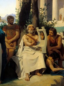 Homere, kreikkalainen runoilija 800-luvulla eKr. Yksityiskohta Jean-Baptiste Auguste Leloirin (1809-1892) maalauksesta Musee du Louvre.