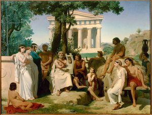 Homere, kreikkalainen runoilija 800-luvulla eKr. Jean-Baptiste Auguste Leloirin (1809-1892) maalaus vuodelta 1841 (147x195 cm). .