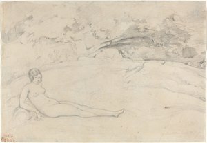 Alaston makuuasennossa maisemassa tekijältä Jean Baptiste Camille Corot
