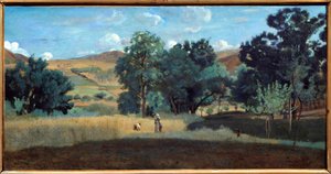 Vehnäpelto Morvanissa vuonna 1842 Camille Corotin (1796-1875) maalaus 1842 su. 0,38x0,75 m Lyon, Musee des Beaux Arts tekijältä Jean Baptiste Camille Corot