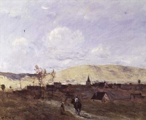 Cavalier kylän näköpiirissä tekijältä Jean Baptiste Camille Corot