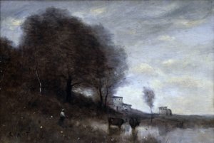 Maalaismaisema (öljy kankaalle) tekijältä Jean Baptiste Camille Corot