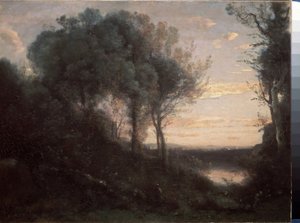 Ilta, n. 1860 (Öljy kankaalle) tekijältä Jean Baptiste Camille Corot