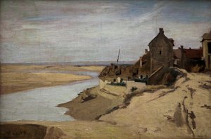 Kalastajien talot Trouvillessa tekijältä Jean Baptiste Camille Corot