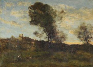 Viimeiset auringonsäteet, n. 1870 (öljy kankaalle) tekijältä Jean Baptiste Camille Corot