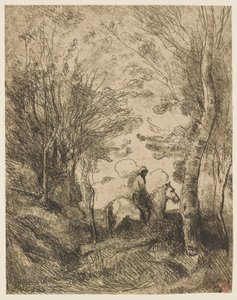 Le grand cavalier sous bois (Suuri ratsastaja metsässä) tekijältä Jean-Baptiste-Camille Corot