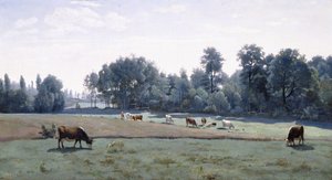 Marcoussis - lehmät laiduntavat, 1845-50 tekijältä Jean Baptiste Camille Corot