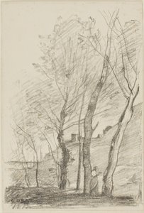 Lukeminen puiden alla tekijältä Jean-Baptiste-Camille Corot