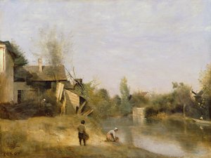 Joenranta Mery sur Seinen, Aube, noin 1870 tekijältä Jean Baptiste Camille Corot