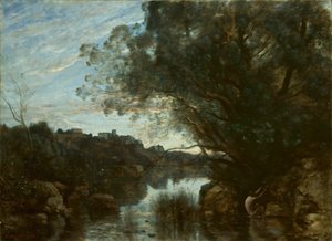 Matkamuisto Nemi-järven ympäristöstä tekijältä Jean-Baptiste-Camille Corot