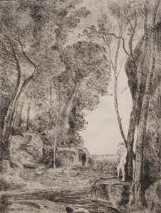Pikkupaimen, alkuperäinen jäljennös 1855, painettu 1921. tekijältä Jean Baptiste Camille Corot