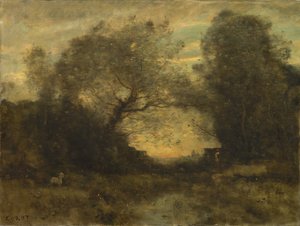 Lampi metsän sisäänkäynnissä, n. 1860-75 tekijältä Jean Baptiste Camille Corot