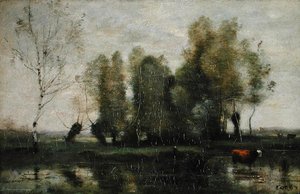 Puut suoisessa maisemassa, n. 1855-1860 (öljy kankaalle) tekijältä Jean Baptiste Camille Corot