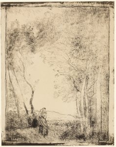 Nuori äiti metsän reunalla tekijältä Jean-Baptiste-Camille Corot