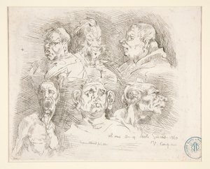 Luonnoksia groteskeista päistä tekijältä Jean Baptiste Carpeaux