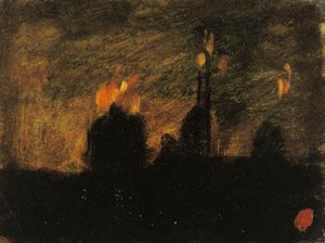 Yötunnelmaa tulipaloilla St-Vast-là-hautissa lähellä Valenciennesia tekijältä Jean Baptiste Carpeaux