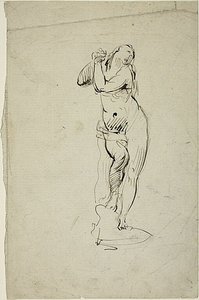 Seisova nainen kädet puristettuna tekijältä Jean Baptiste Carpeaux