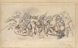 Barberi-hevosten kilpailun alku, Rooma, 1860. tekijältä Jean Baptiste Carpeaux
