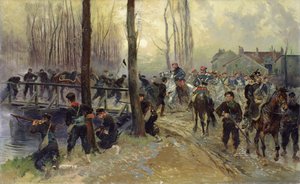 Väijytys joukkojen puolustaman sillan lähellä, varhain aamulla 1870 tekijältä Jean Baptiste Edouard Detaille