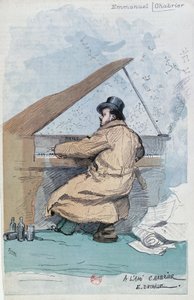 Ranska, Pariisi, värillinen kaiverrus ranskalaisesta säveltäjästä Emmanuel Chabrierista tekijältä Jean Baptiste Edouard Detaille
