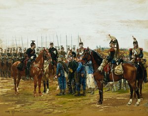 Ranskalaiset Cuirassiers pitävät baijerilaisia sotilaita vankeina, 1875 tekijältä Jean Baptiste Edouard Detaille