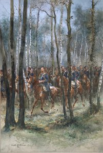 Soldiers on Horseback, 1884 (wc, musta muste & vartaloväri paperilla