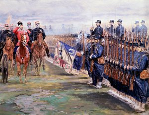Tsaari Nicolas arvioi Felix-faure-joukot Chalon-sur-Marnessa vieraillessaan Ranskassa 9. lokakuuta tekijältä Jean Baptiste Edouard Detaille