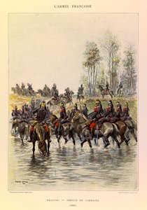 Kapteeni Jules Richardin ranskalaisen armeijan tyypit ja univormut, kuvittanut Edouard Detaille (1848-1912): Lohikäärmeet; Kenttäpalvelu vuonna 1885, yksityinen kokoelma tekijältä Jean Baptiste Edouard Detaille