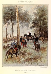 Kapteeni Jules Richardin ranskalaisen armeijan tyypit ja univormut, kuvittanut Edouard Detaille (1848-1912): Divisioonan kenraalin henkilökunta vuonna 1884, yksityinen kokoelma tekijältä Jean Baptiste Edouard Detaille