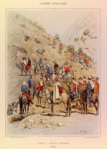 Kapteeni Jules Richardin ranskalaisen armeijan tyypit ja univormut, kuvittanut Edouard Detaille (1848-1912): Spahis; Escort Platoon vuonna 1886, yksityinen kokoelma tekijältä Jean Baptiste Edouard Detaille