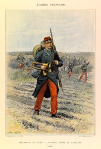 Kapteeni Jules Richardin ranskalaisen armeijan tyypit ja univormut, kuvittanut Edouard Detaille (1848-1912): Line Jalkaväki; Clairon Field Dressissä vuonna 1885, yksityinen kokoelma tekijältä Jean Baptiste Edouard Detaille
