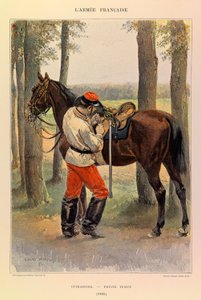Kapteeni Jules Richardin ranskalaisen armeijan tyypit ja univormut, kuvittanut Edouard Detaille (1848-1912): Cuirassier pienessä mekossa vuonna 1885, yksityinen kokoelma tekijältä Jean Baptiste Edouard Detaille