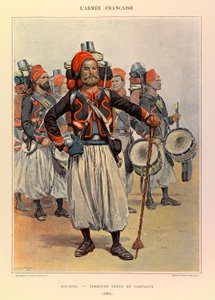aKapteeni Jules Richardin ranskalaisen armeijan tyypit ja univormut, kuvittanut Edouard Detaille (1848-1912): Zouaves: Drum in Country Dress vuonna 1886, yksityinen kokoelma tekijältä Jean Baptiste Edouard Detaille