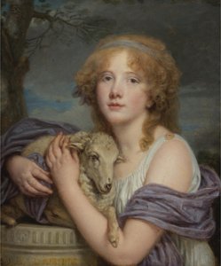 Tyttö karitsan kanssa tekijältä Jean Baptiste Greuze