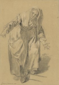 Vanha nainen kädet ojennettuina (Tutkimus nafolilaista elettä varten) tekijältä Jean Baptiste Greuze